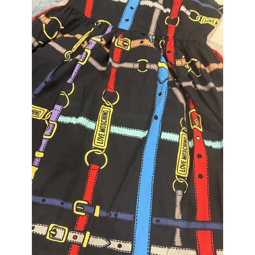 Love Moschino Dress Black Belt Buckle Print Cotton Fit & Flare Mini US 4 EU 40 - Picture 8 of 12